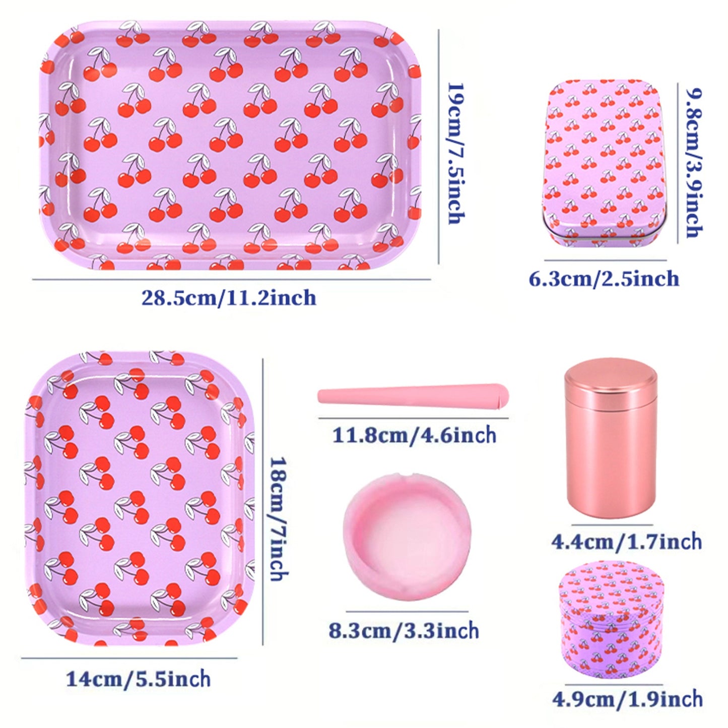 Metal Rolling Tray Set, Including Size Tray, Storage Jar, Ashtray