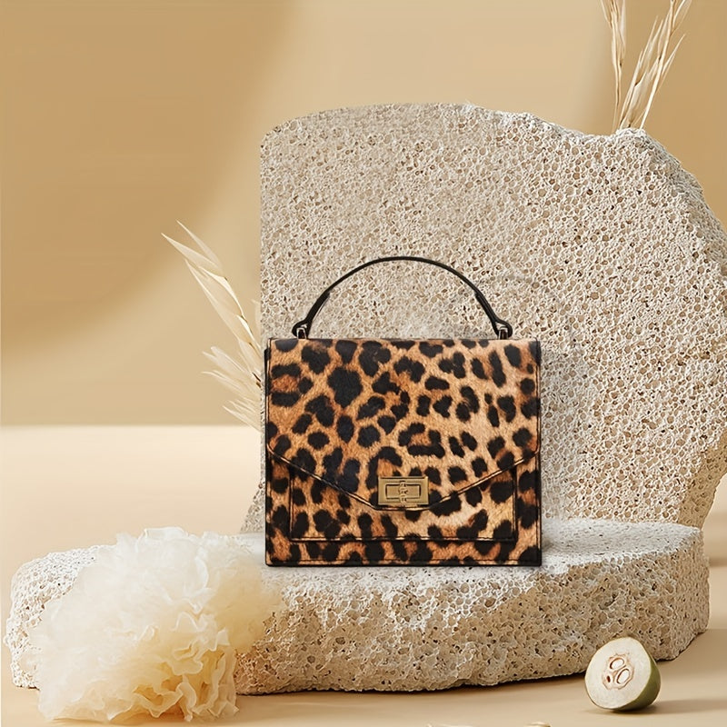 Leopard Print Handbag, Vintage Square Clutch Purse