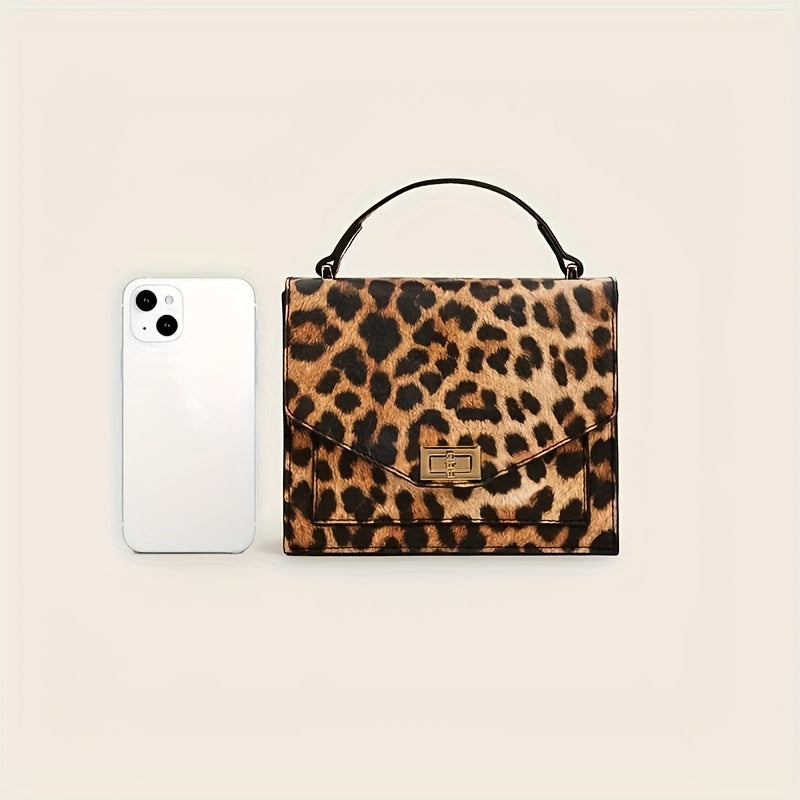 Leopard Print Handbag, Vintage Square Clutch Purse