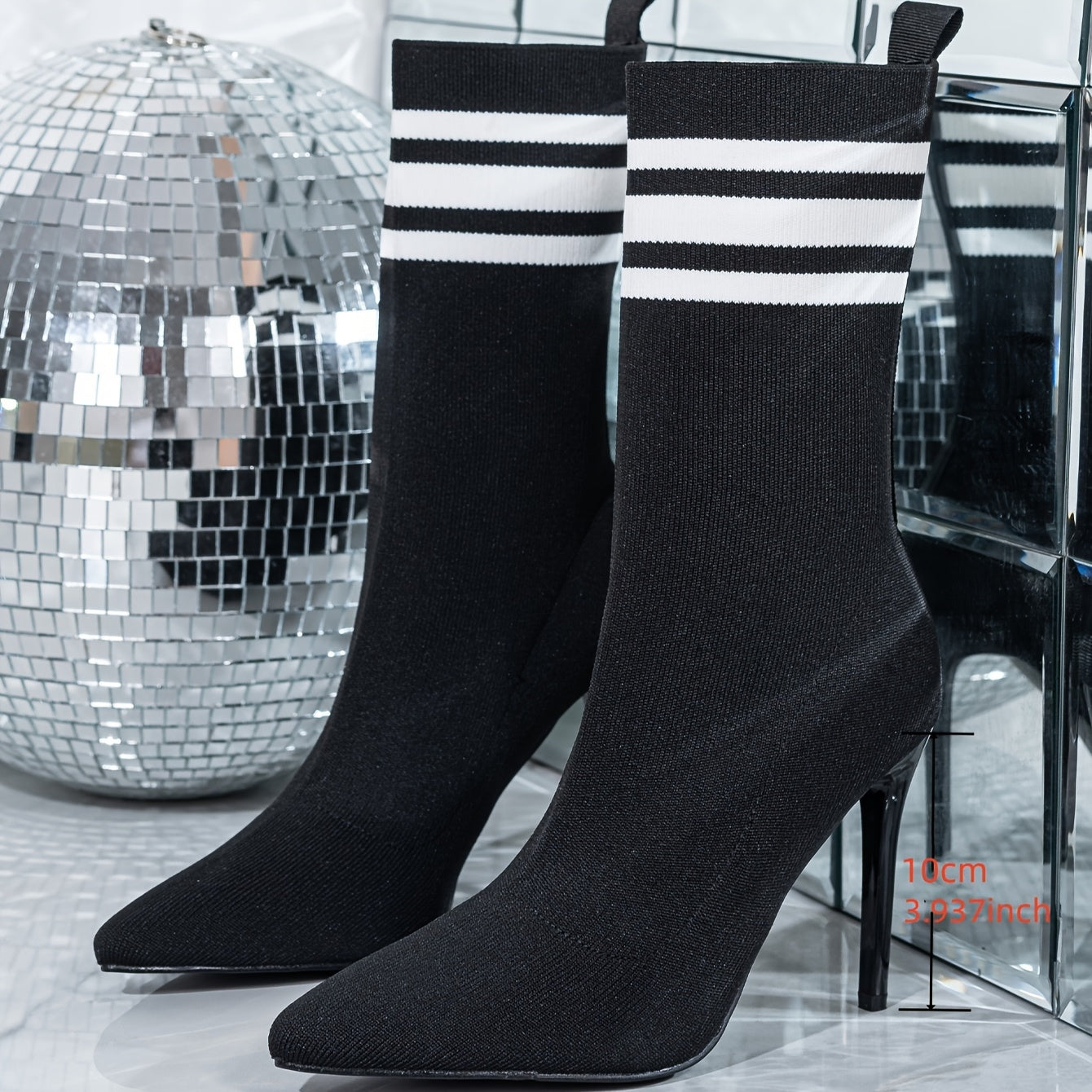 Women's Elegant Temperament Black Stiletto Heeled Boots Sock Boots Pointed Toe Stiletto Heeled Boots