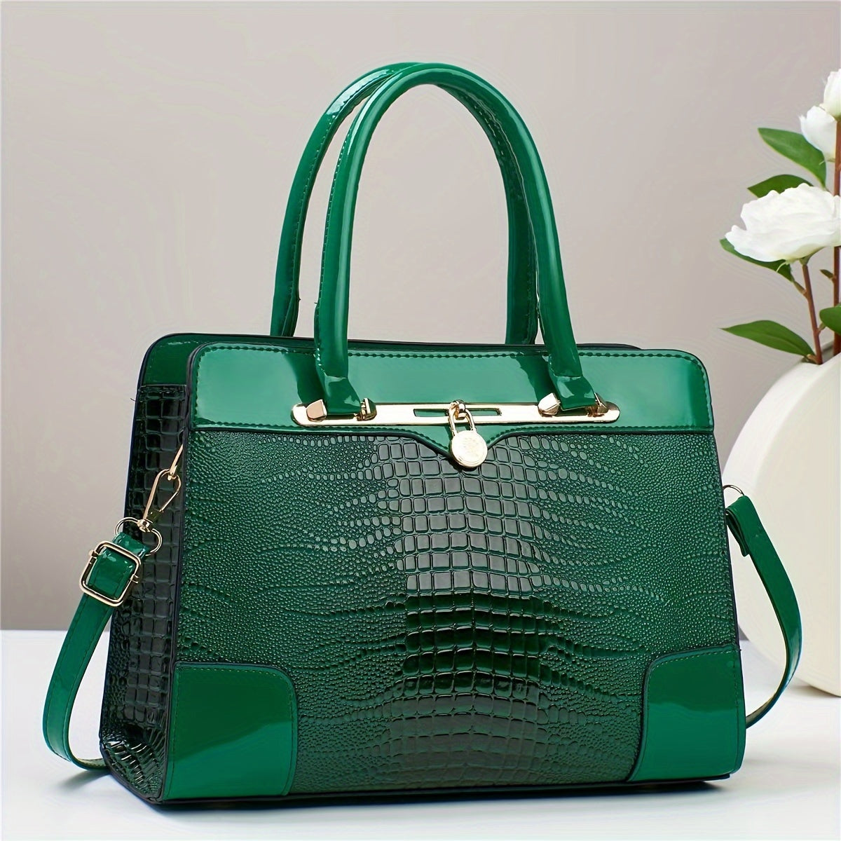 Elegant Crocodile Pattern Women's Tote Bag, Crossbody Bag Large Capacity, Versatile With PU Leather