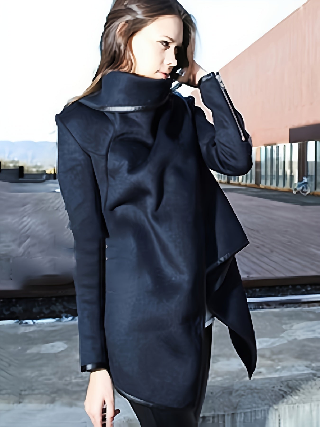 Women's Fashion Asymmetric Solid Color Split-Joint High-Neck Jacket