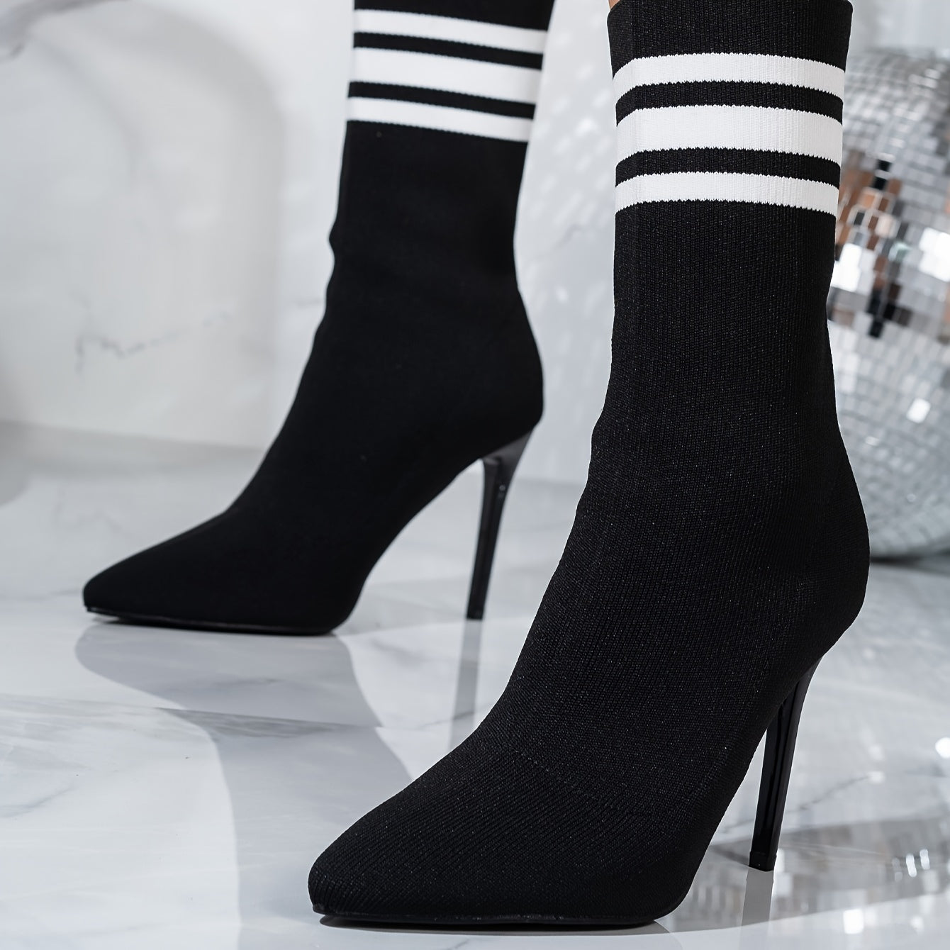 Women's Elegant Temperament Black Stiletto Heeled Boots Sock Boots Pointed Toe Stiletto Heeled Boots