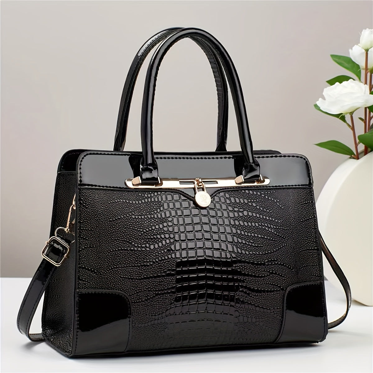 Elegant Crocodile Pattern Women's Tote Bag, Crossbody Bag Large Capacity, Versatile With PU Leather