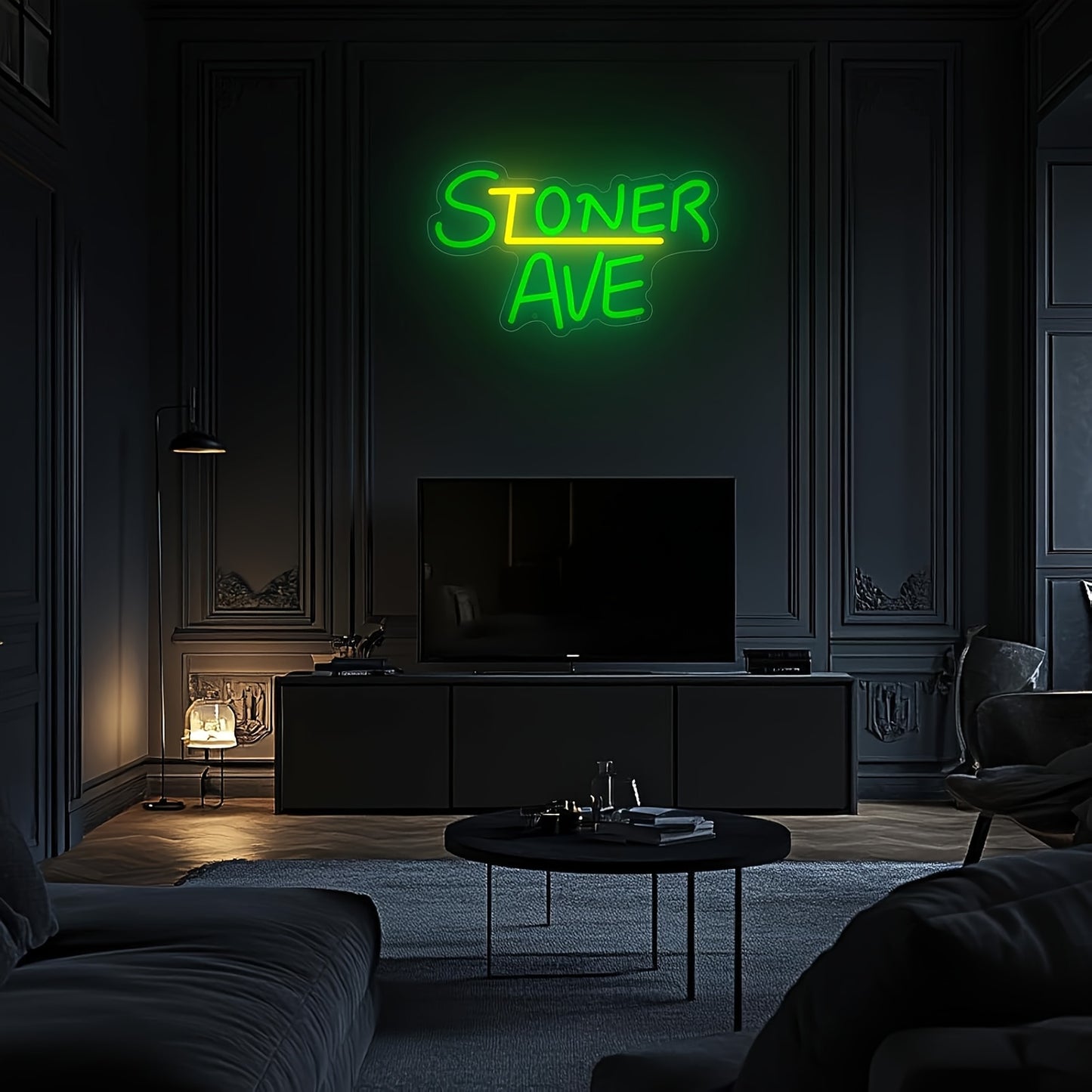 STONER AVE" Neon Sign - Green & Yellow LED Wall Art, USB Powered, No Battery Needed, Ideal for Man Cave, Garage, or Repair Shop Decor, Garage Wall Art | Retro Neon Style | Durable Plastic Sign, Neon Sign