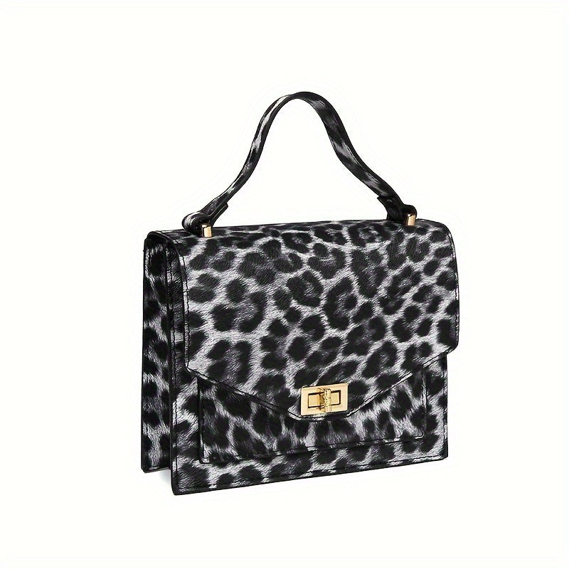 Leopard Print Handbag, Vintage Square Clutch Purse