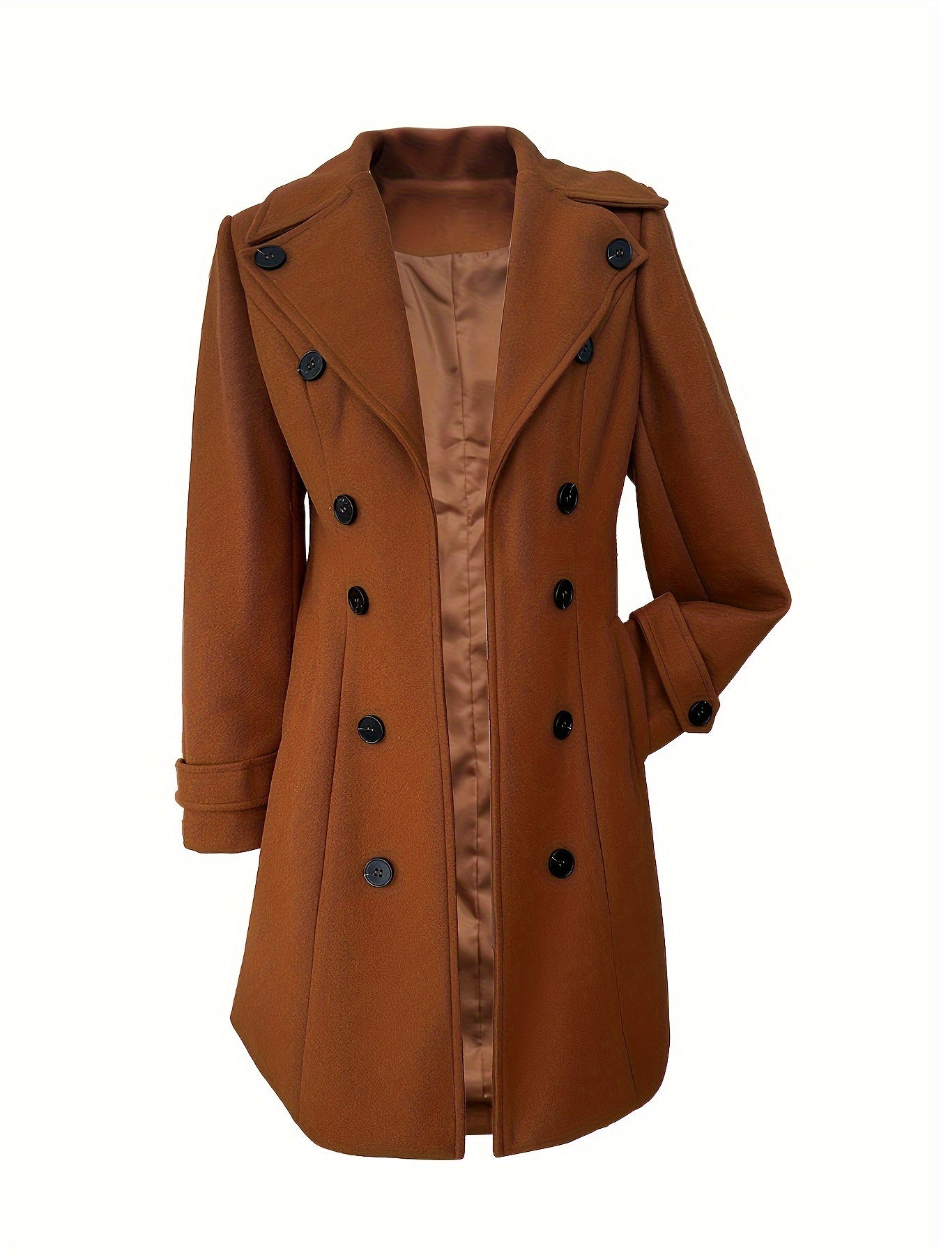 Women's Elegant Solid Color Double-Breasted Overcoat Polyester, Machine Washable, Non-Stretch Fabric - Perfect for Fall/Winter