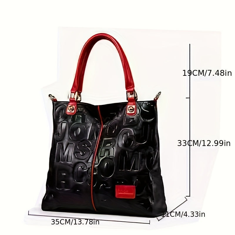 Genuine Leather Shoulder Bag for Women, Casual Water-Resistant Handbag with Adjustable Strap, Solid Color Red & Black Zipper Closure, Hand Wash or Professional Clean