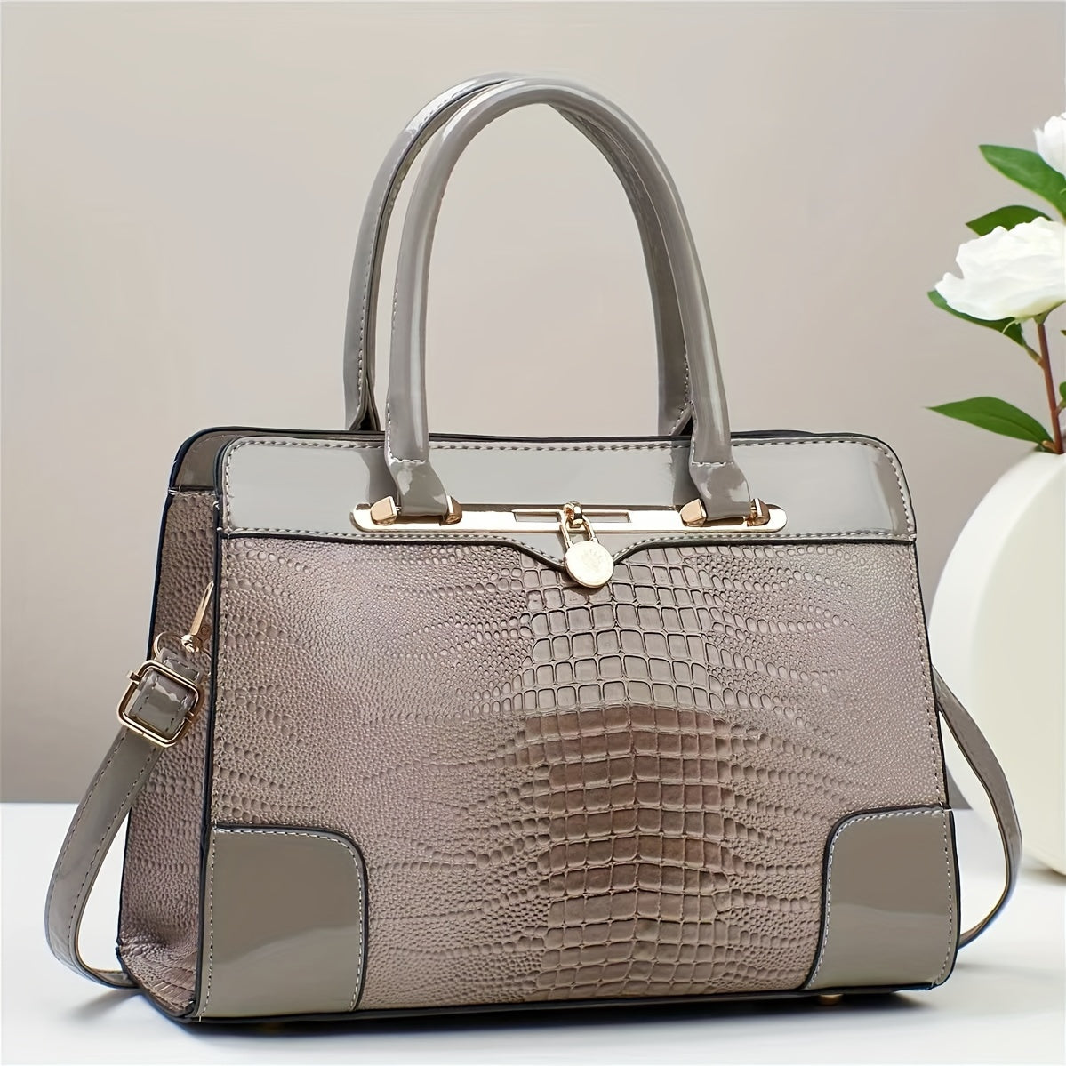 Elegant Crocodile Pattern Women's Tote Bag, Crossbody Bag Large Capacity, Versatile With PU Leather