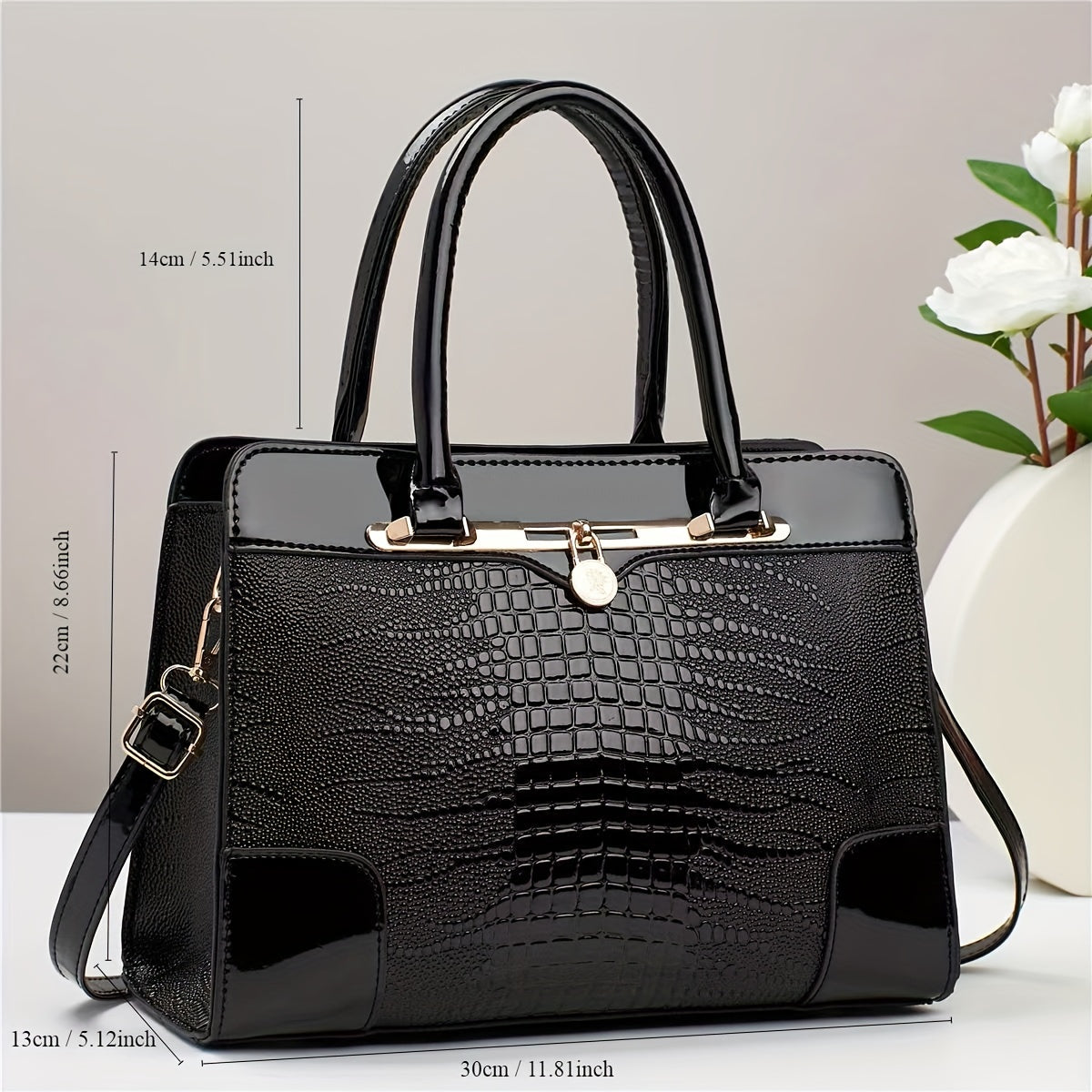 Elegant Crocodile Pattern Women's Tote Bag, Crossbody Bag Large Capacity, Versatile With PU Leather