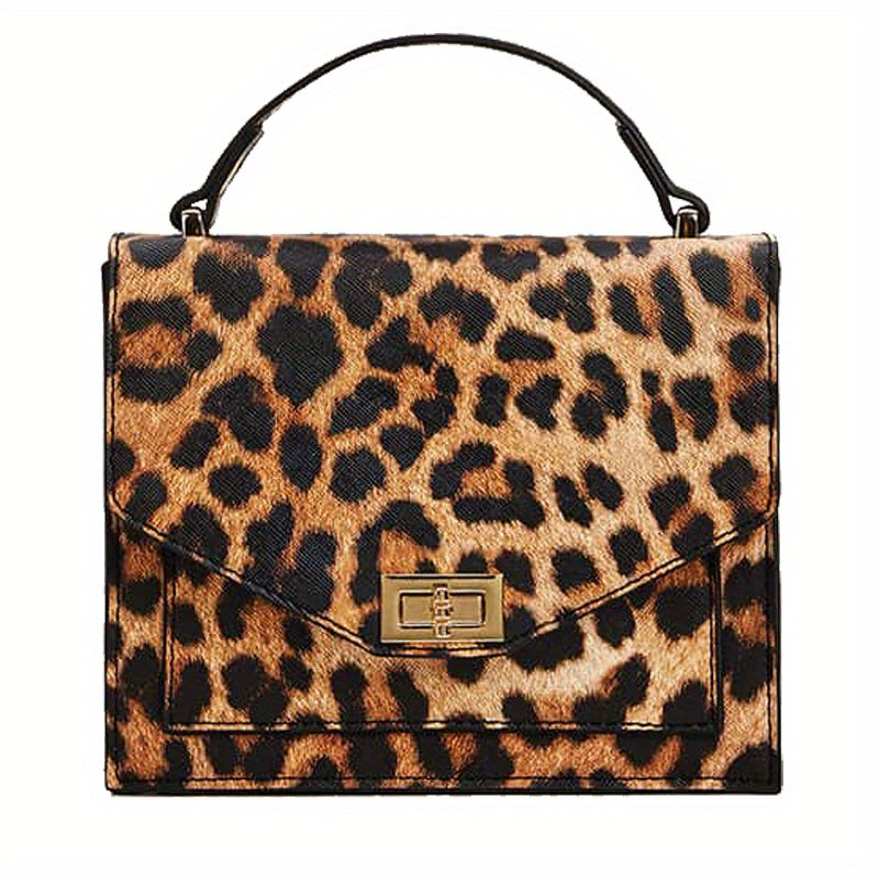 Leopard Print Handbag, Vintage Square Clutch Purse