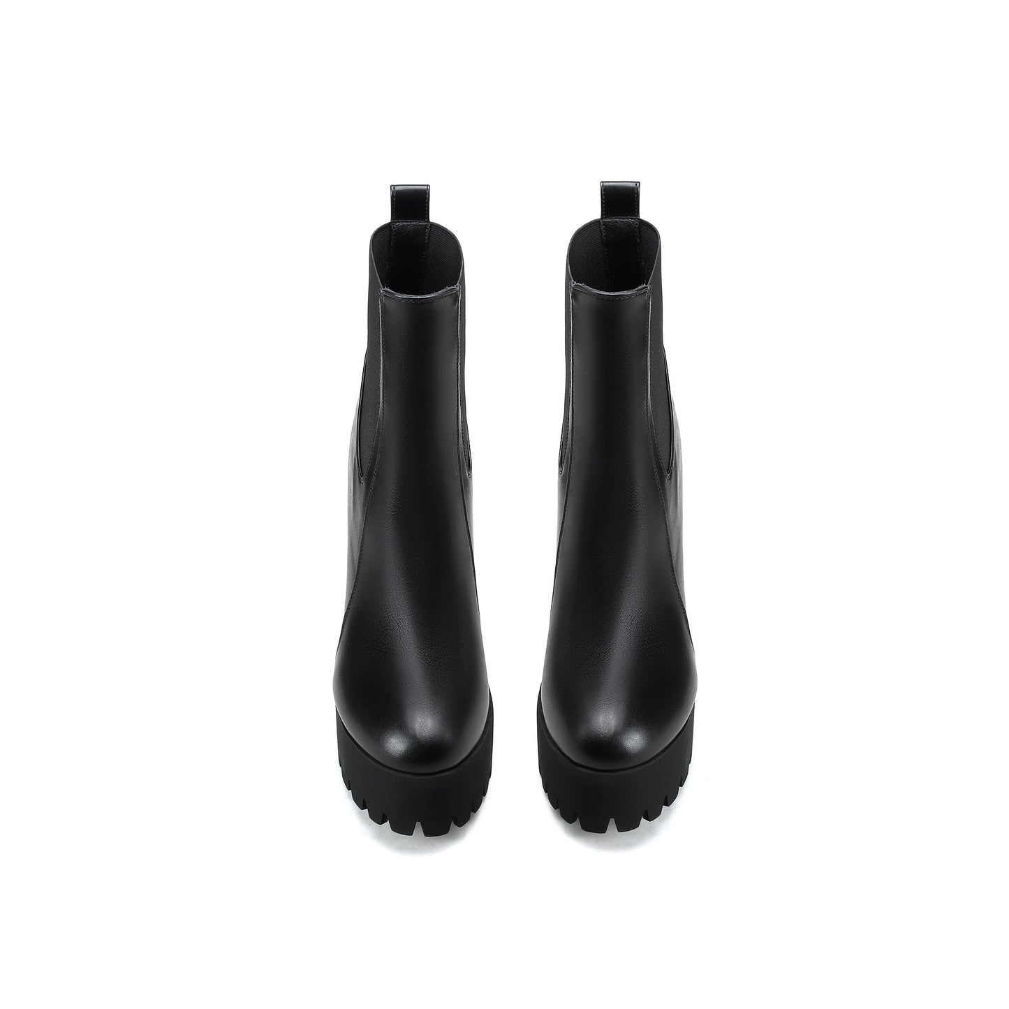 Women's Black, Round Toe, Slip-On, Faux Cover Boots