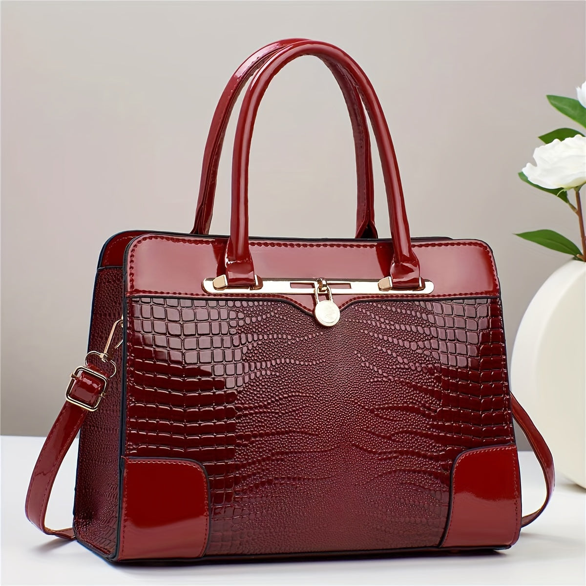 Elegant Crocodile Pattern Women's Tote Bag, Crossbody Bag Large Capacity, Versatile With PU Leather