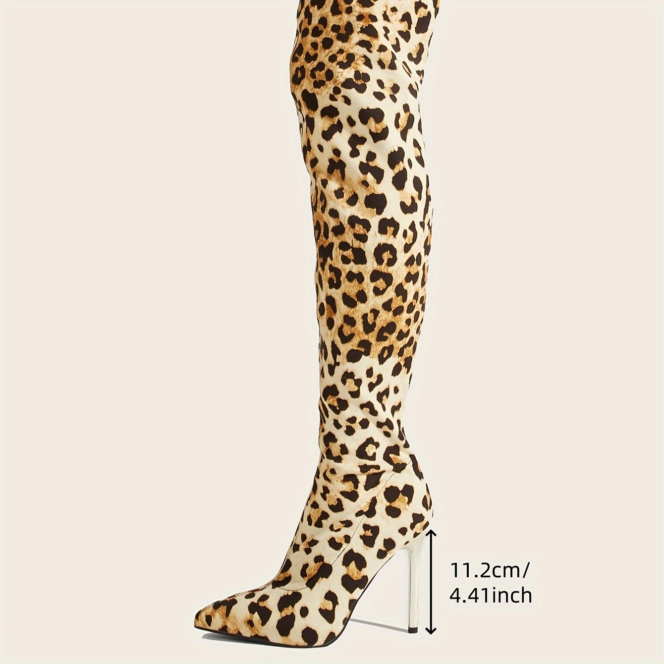 Women's Leopard Print Stiletto Heel Boots - Sexy Slip-On Over-the-Knee Fashion Boots with Pointed Toe and Elastic Fabric Upper for All Seasons