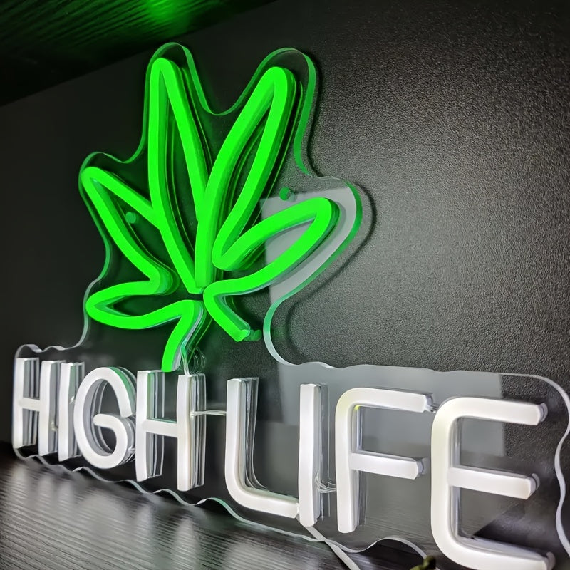 High Life LED Neon Sign, Art Wall Lights, For Beer Bar Man Cave Garage Club Living Room Game Room Bedroom Windows Glass Hotel Pub Cafe Wedding Birthday Party Gifts, Creative Slogan Design, USB Operated, Dimmable Switch, 5V