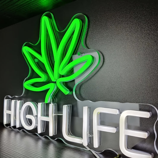 High Life LED Neon Sign, Art Wall Lights, For Beer Bar Man Cave Garage Club Living Room Game Room Bedroom Windows Glass Hotel Pub Cafe Wedding Birthday Party Gifts, Creative Slogan Design, USB Operated, Dimmable Switch, 5V