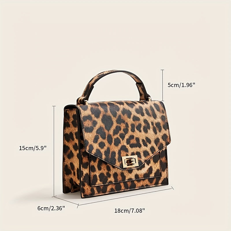 Leopard Print Handbag, Vintage Square Clutch Purse
