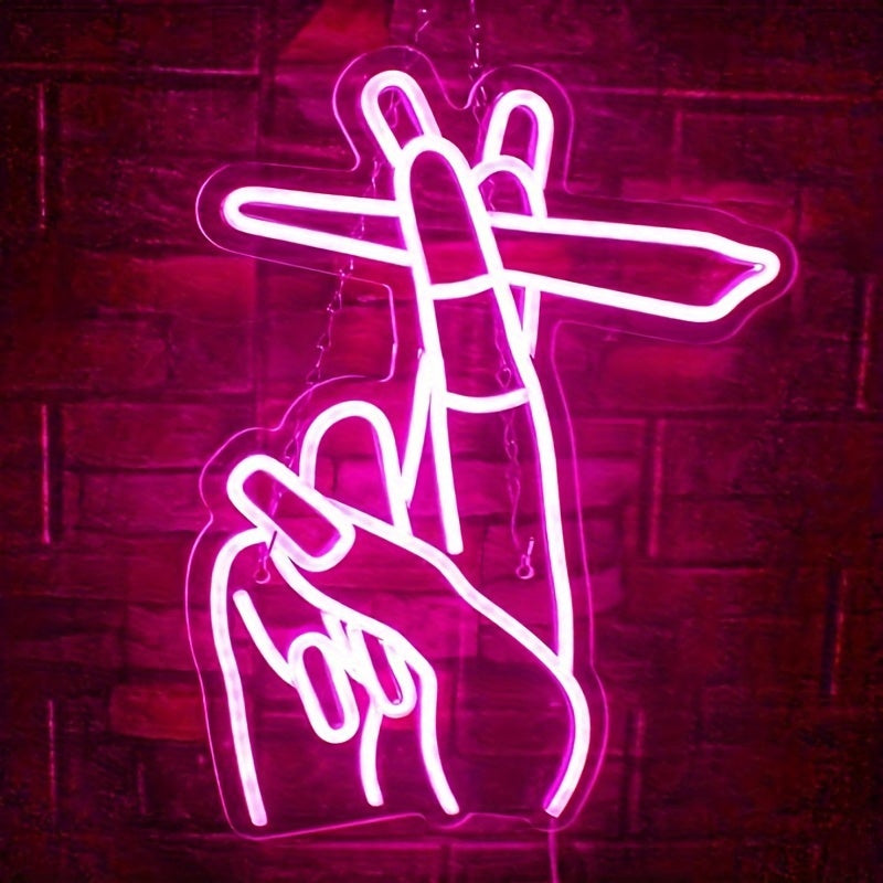 USB-Powered Pink LED Neon Gesture Sign - Stylish Hand Design for Wall Decor, Perfect for Bedroom, Living Room, Office, Bar, and Game Room, Cute Room Decor