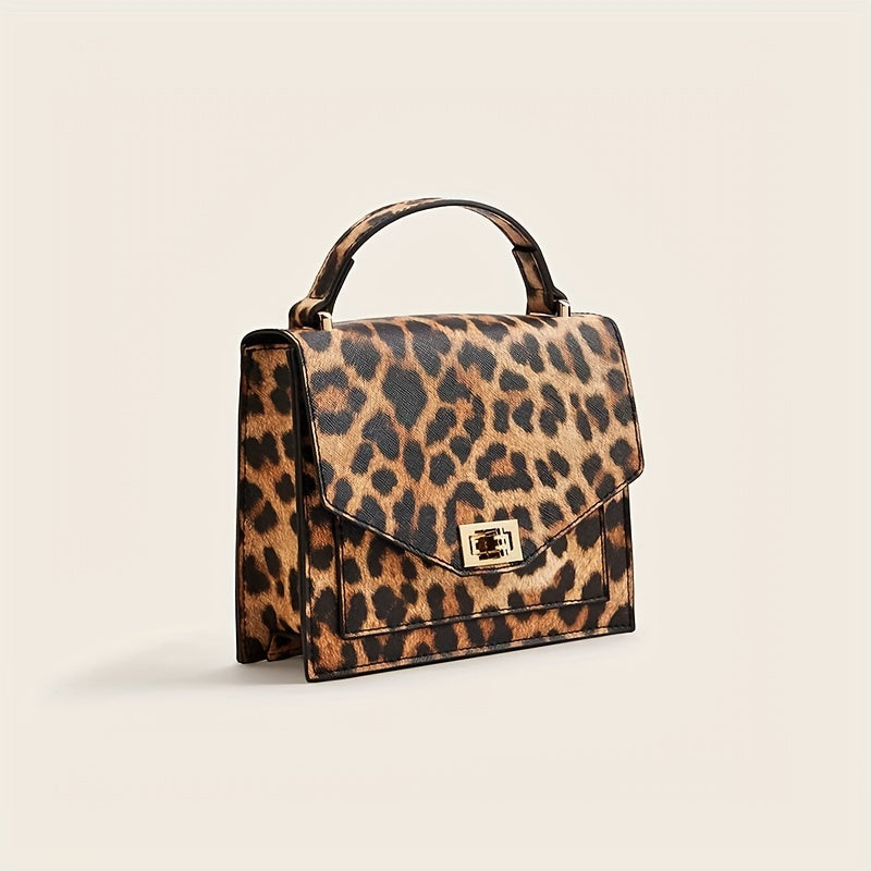 Leopard Print Handbag, Vintage Square Clutch Purse