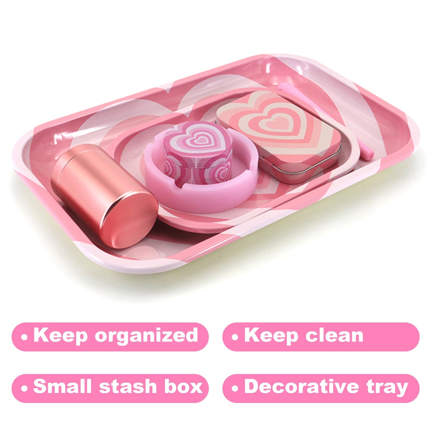 Metal Rolling Tray Set, Including Size Tray, Storage Jar, Ashtray