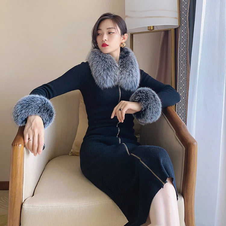 100% Real Fox Fur Collar Winter Coat Hood Fur Scarf Cuffs Set Jacket Match Overcoats Accessory Women Neck Warmer Scarves