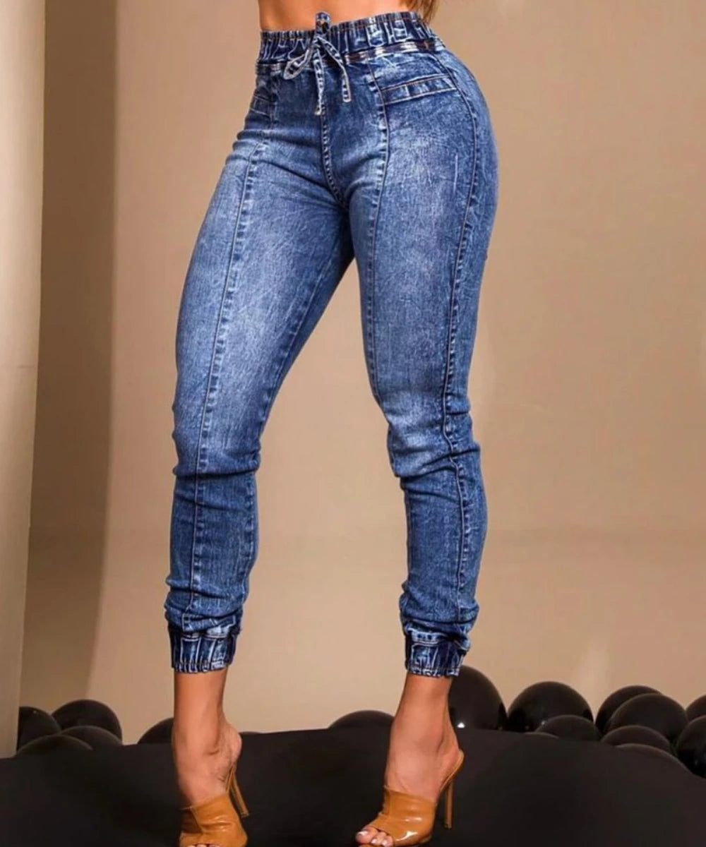 Women's Jeans Elastic Waist Solid Color Pencil Pants