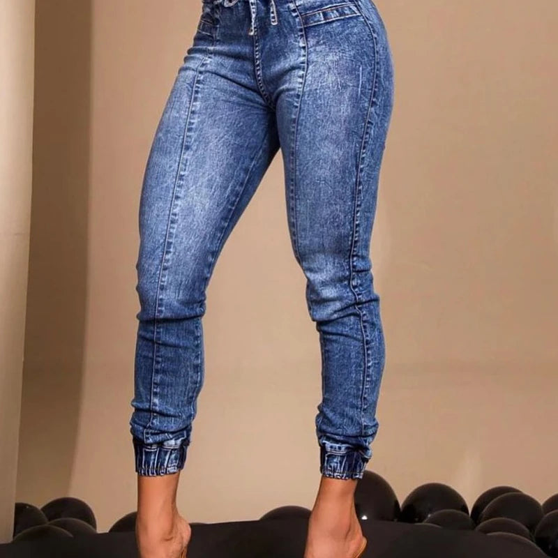 Women's Jeans Elastic Waist Solid Color Pencil Pants