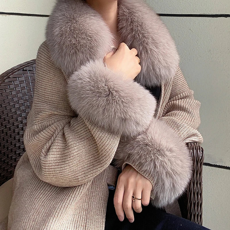 100% Real Fox Fur Collar Winter Coat Hood Fur Scarf Cuffs Set Jacket Match Overcoats Accessory Women Neck Warmer Scarves