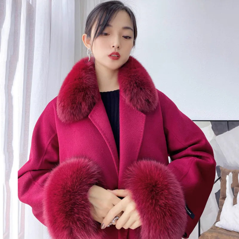 100% Real Fox Fur Collar Winter Coat Hood Fur Scarf Cuffs Set Jacket Match Overcoats Accessory Women Neck Warmer Scarves