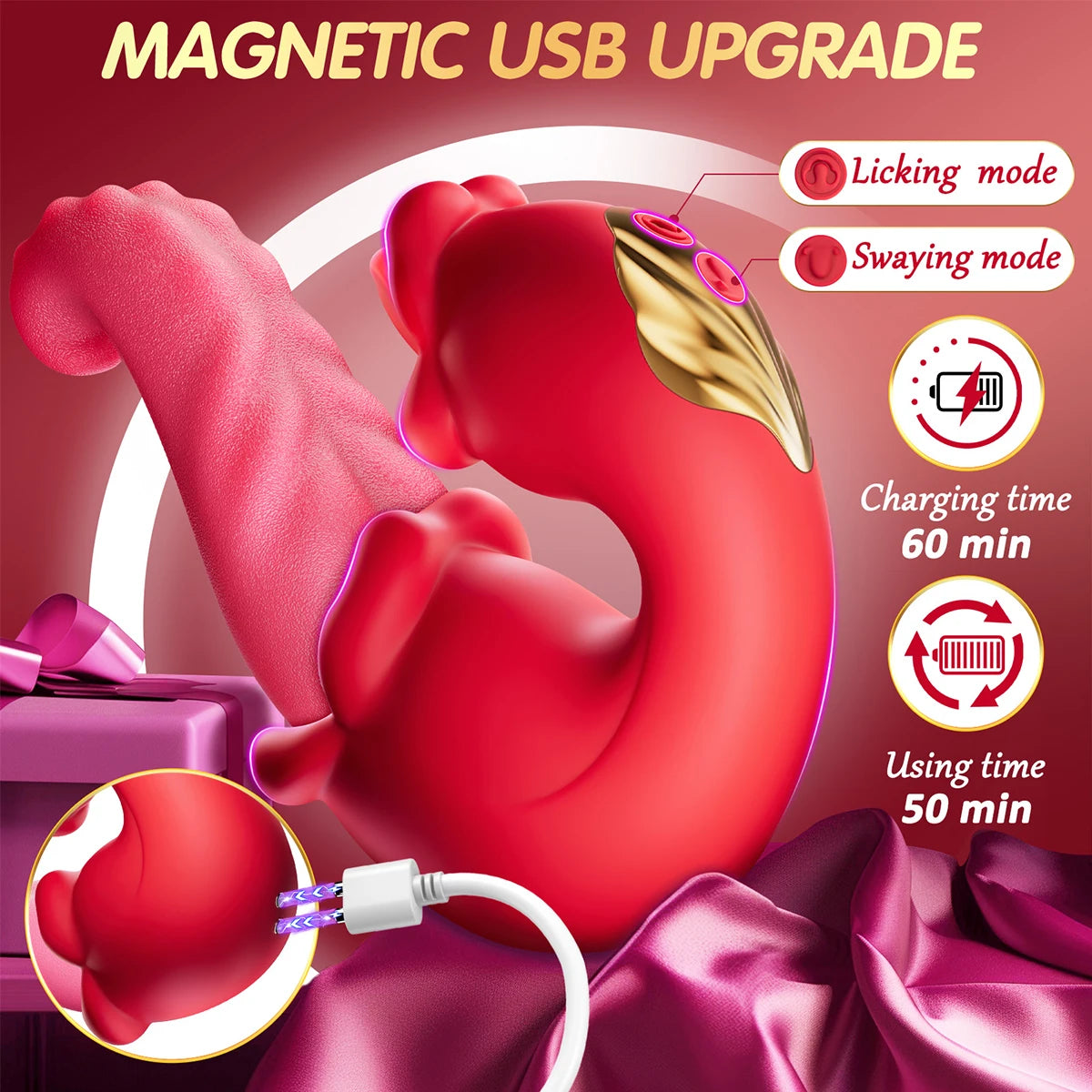 Rose-Tongue Vibrator Thrusting Dildo Sex Toy for Women Licking Clitoral Sucking Clit Stimulator Pleasure Tool