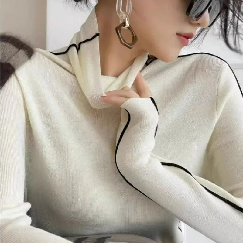 Fashion Turtleneck Pullover For Women Slim Fit Long Sleeved Top Elegant Office Lady Sweaters