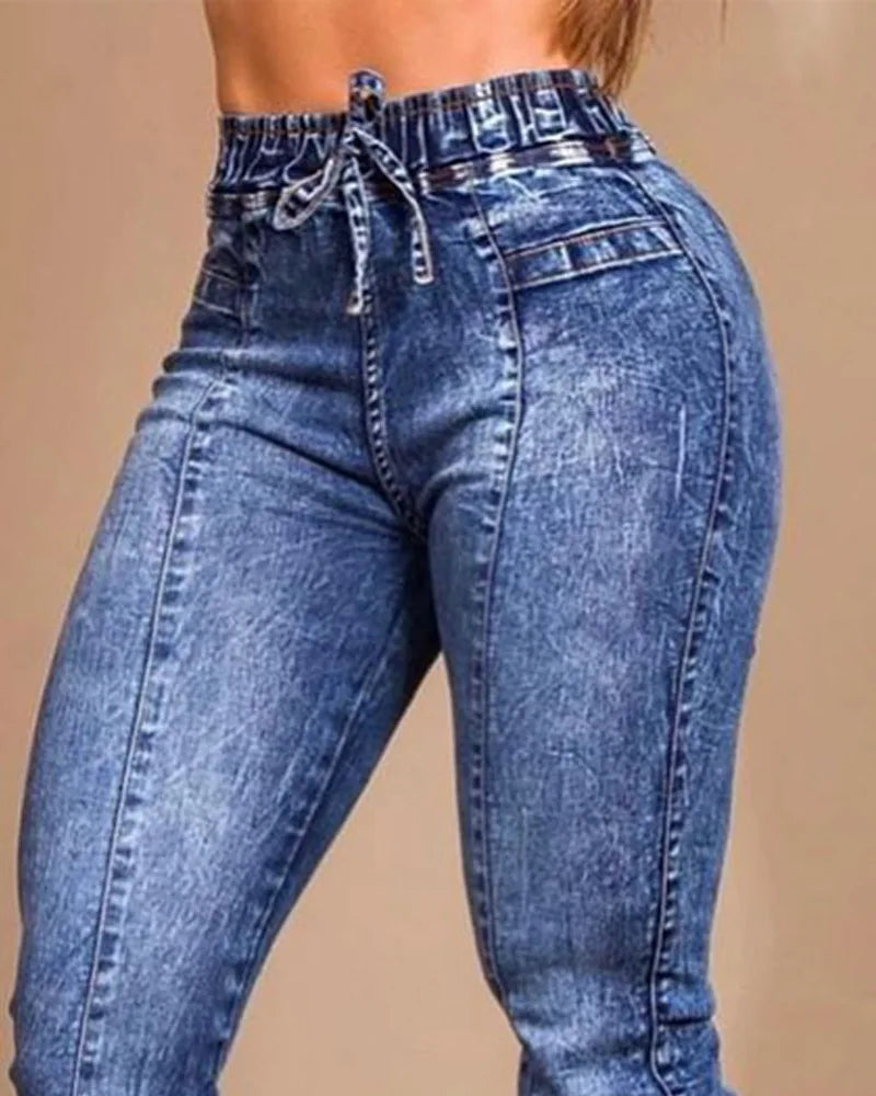 Women's Jeans Elastic Waist Solid Color Pencil Pants