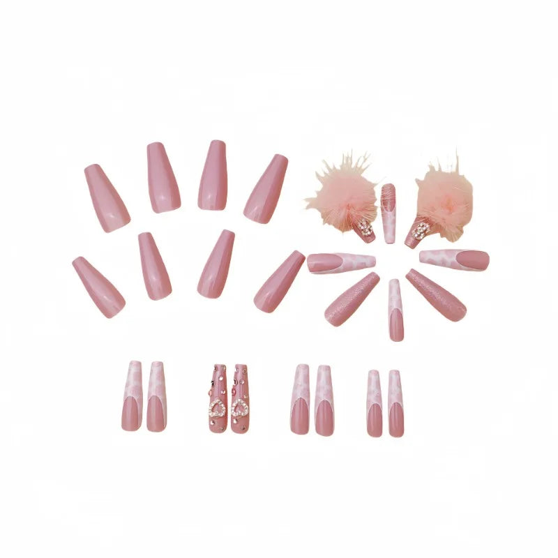 24Pcs Extra Long Square Press on Nails Love Pattern Design French Wearable Full Cover Fake Nail Tips Artifical Coffin False Nail