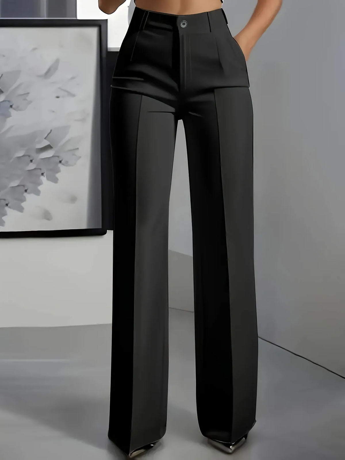 Women's High-Waisted, Straight-Cut, Pants