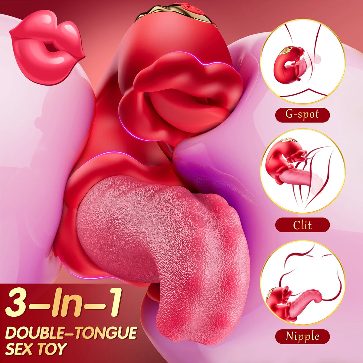 Rose-Tongue Vibrator Thrusting Dildo Sex Toy for Women Licking Clitoral Sucking Clit Stimulator Pleasure Tool