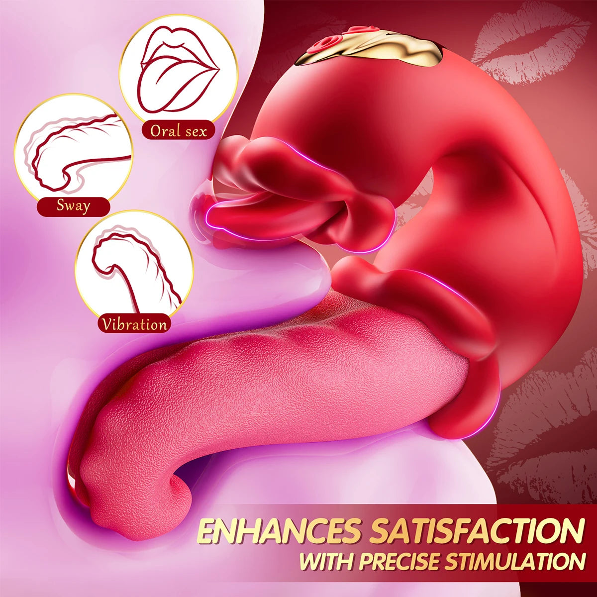Rose-Tongue Vibrator Thrusting Dildo Sex Toy for Women Licking Clitoral Sucking Clit Stimulator Pleasure Tool