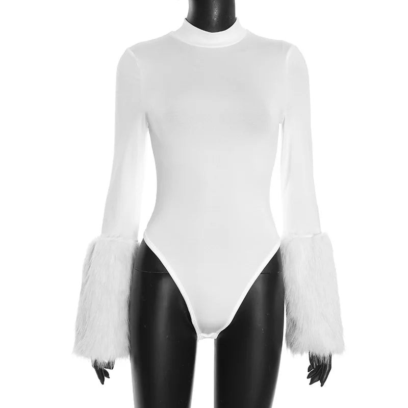 New Sexy Fur Patchwork 2 Pieces Set for Woman Outfits