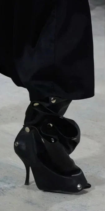 Women's High Heel Long Boots Thin Heeled Pointed Denim Metal Button Shoe