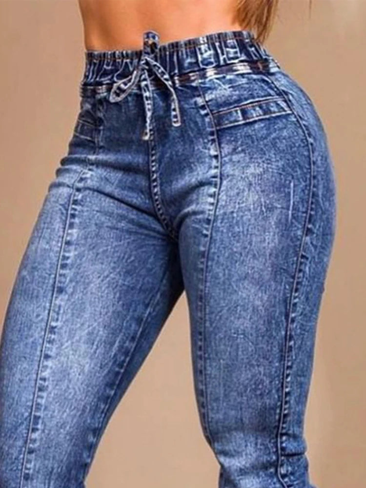Women's Jeans Elastic Waist Solid Color Pencil Pants