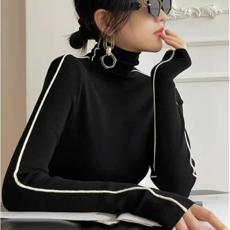 Fashion Turtleneck Pullover For Women Slim Fit Long Sleeved Top Elegant Office Lady Sweaters