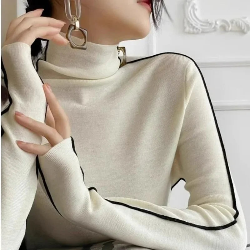 Fashion Turtleneck Pullover For Women Slim Fit Long Sleeved Top Elegant Office Lady Sweaters