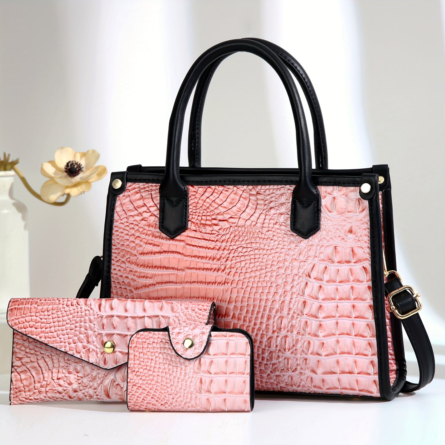 Elegant Large Capacity Crossbody Tote Bag, Faux Leather Handbag with Embroidered Design, Zip Closure, Fixed Strap - Black, Crossbody Purse,