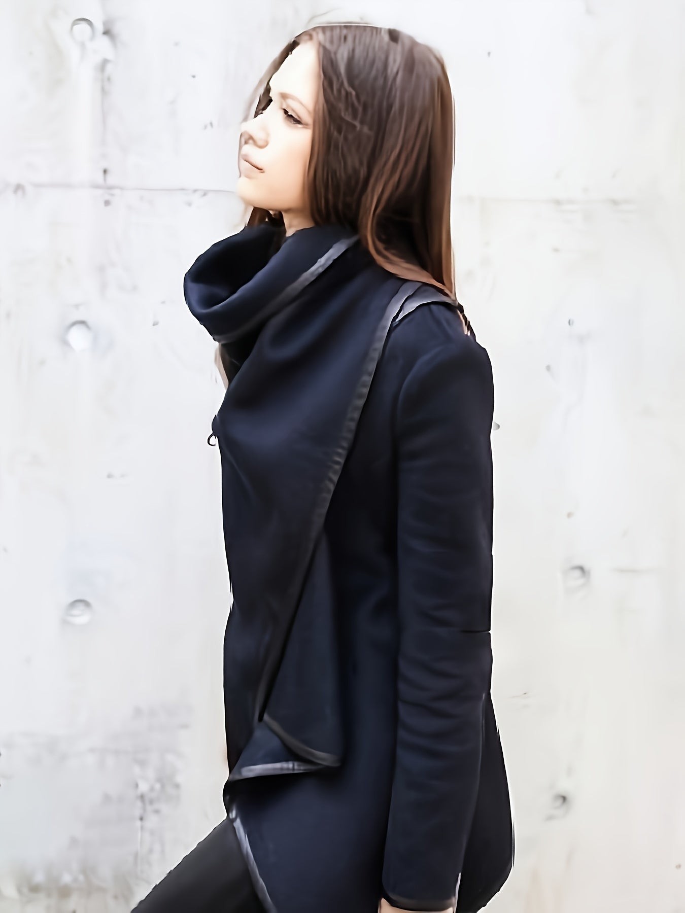 Women's Fashion Asymmetric Solid Color Split-Joint High-Neck Jacket