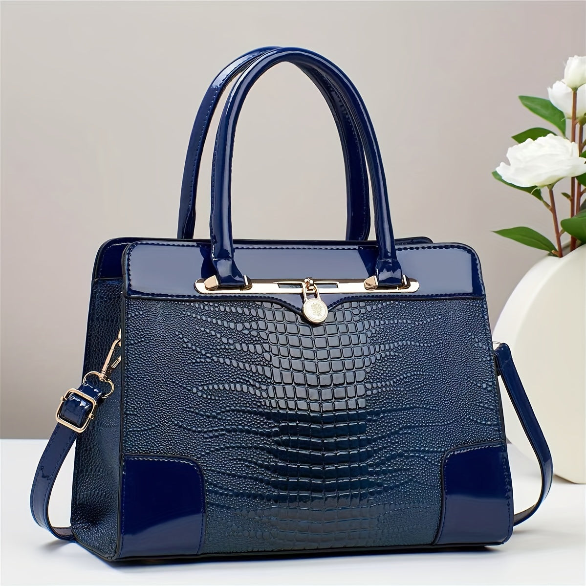 Elegant Crocodile Pattern Women's Tote Bag, Crossbody Bag Large Capacity, Versatile With PU Leather