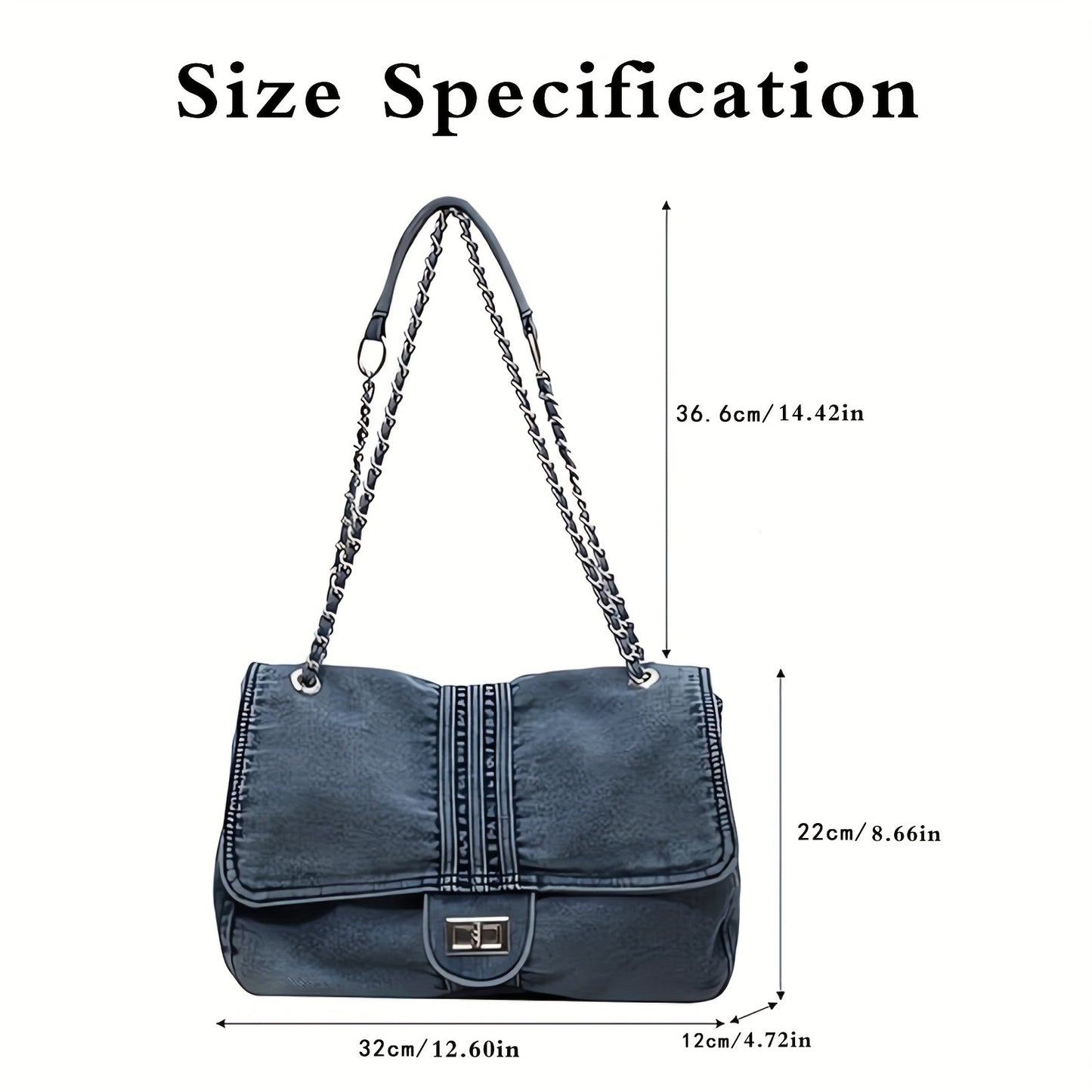 Chic Denim Crossbody Bag for Women - Casual Large Capacity Tote with Adjustable Strap, Twist Lock Closure, Blue