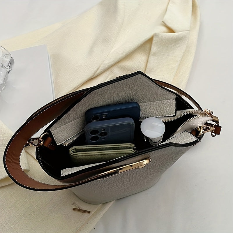 Elegant Women's Fashion Shoulder Bag with Adjustable Strap, Zipper Closure, And Exquisite Lock