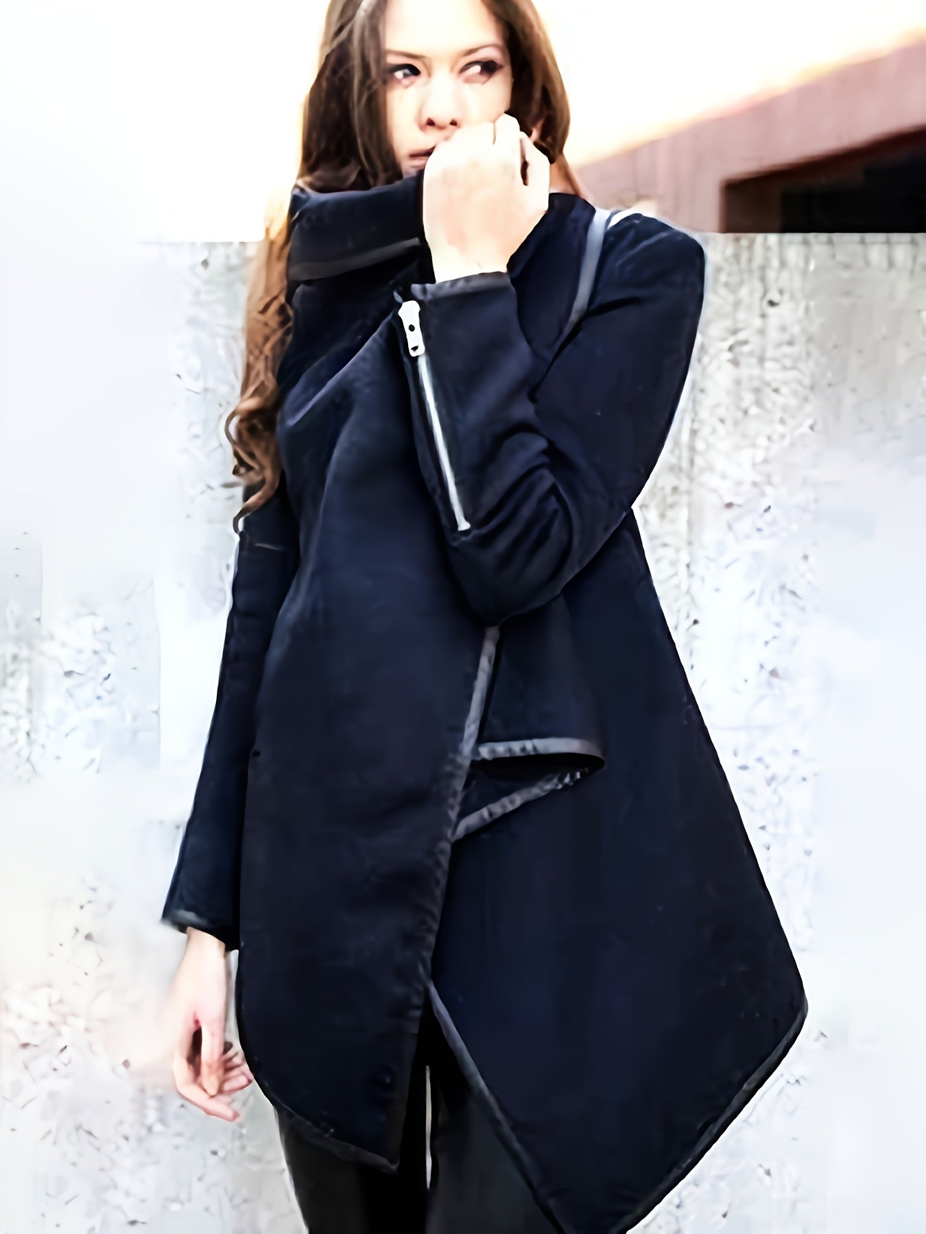 Women's Fashion Asymmetric Solid Color Split-Joint High-Neck Jacket