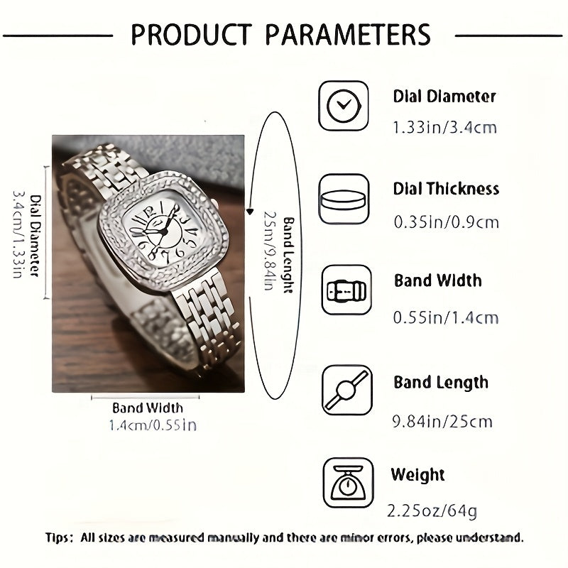 Square Quartz Steel Watch Bracelet Set, Perfect Gift for Her