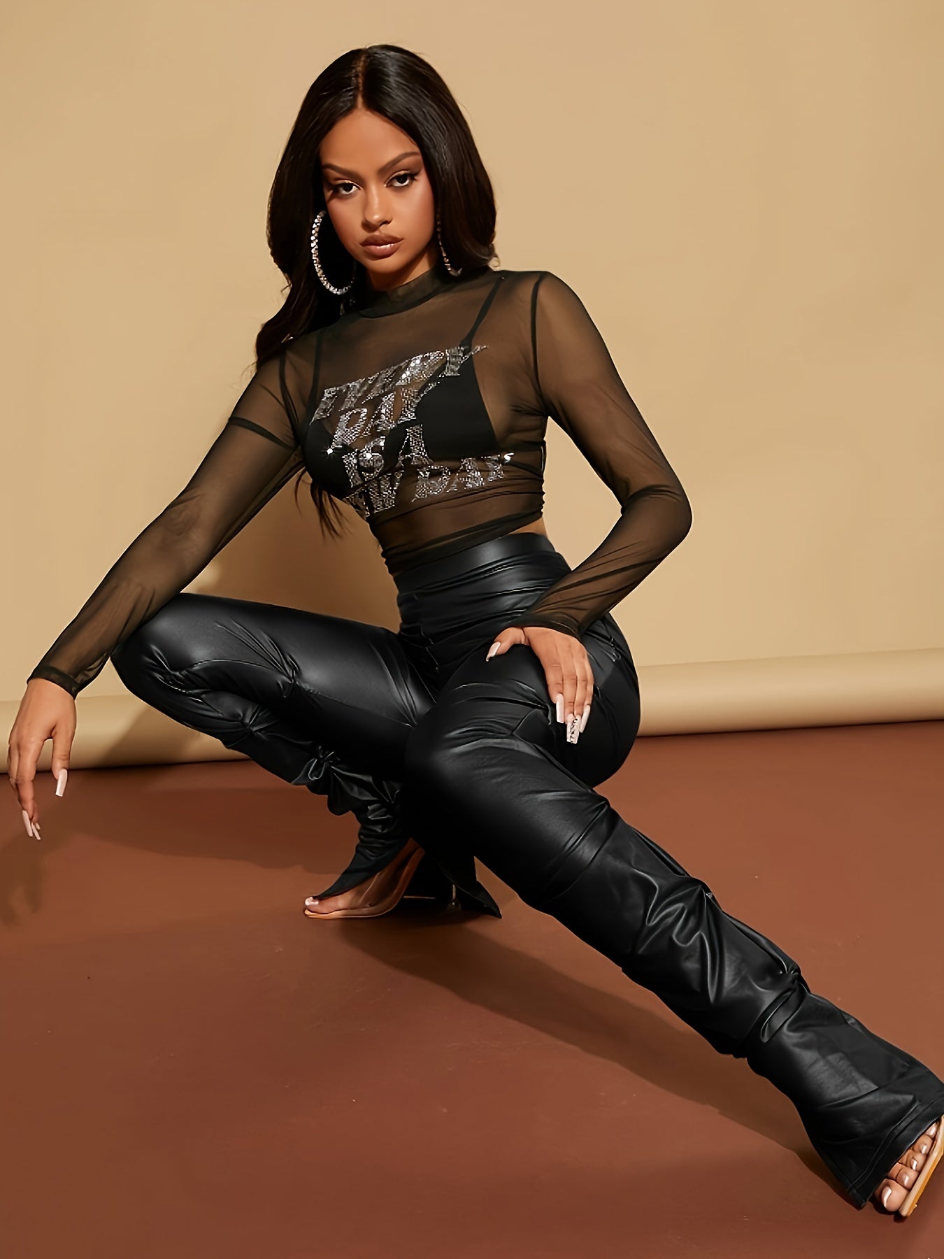 High Waist Ruched PU Leather Skinny Pants