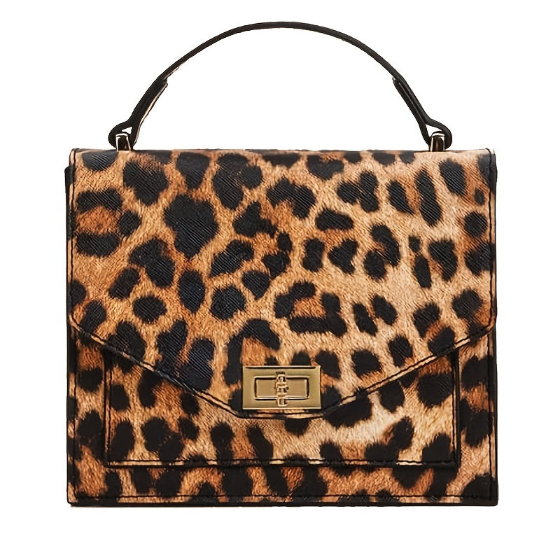 Leopard Print Handbag, Vintage Square Clutch Purse